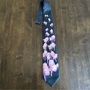 Ralph Marlin - PINK PIGS Necktie Herd O Pigs Tie Black Pink Novelty Tie Vintage